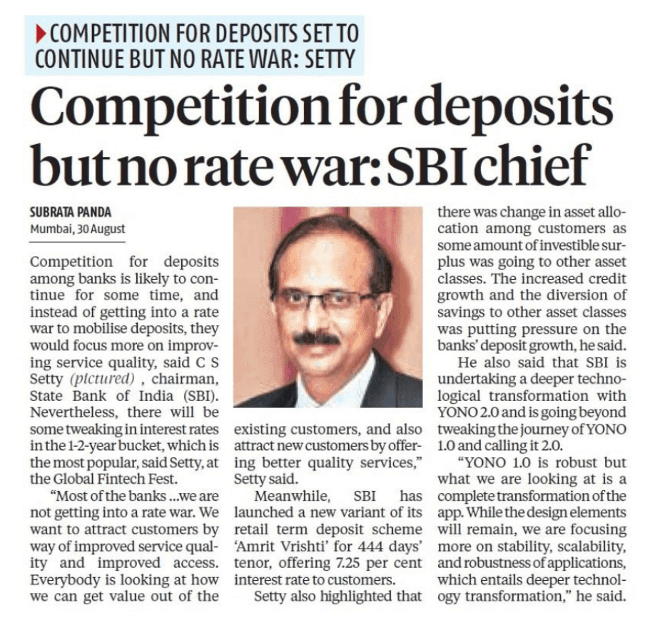 Competition for deposits but not rate war:SBI chief