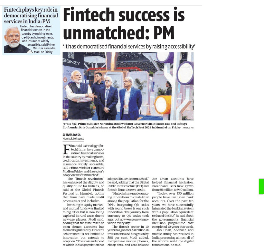 Fintech success is unmatched: PM