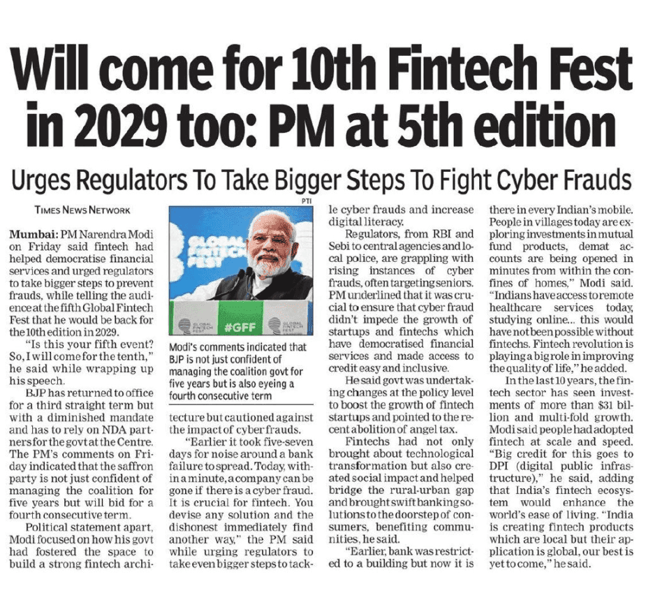 Will come for 10th Fintech Fest in 2029 too: PM at 5th edition