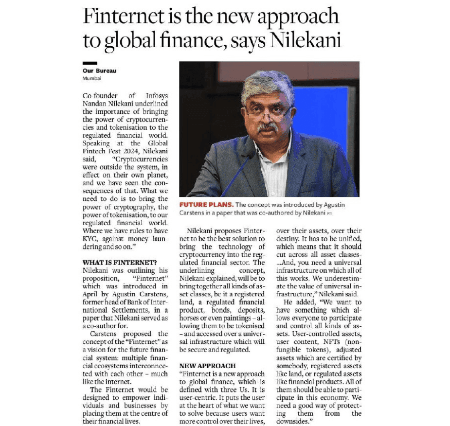 Finternet is the new approach to global finance, says Nilekani