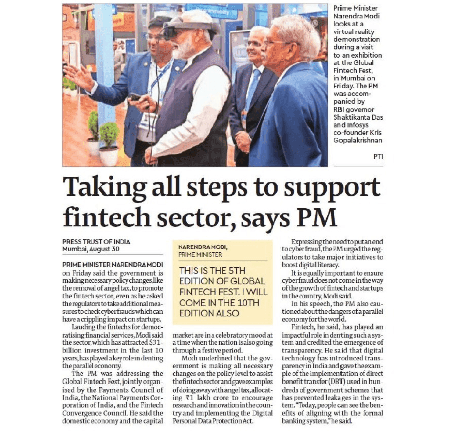 Taking all steps to support fintech sector, says PM