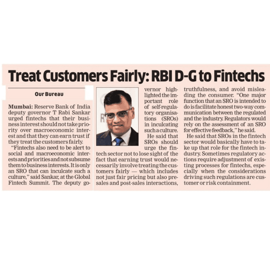 Treat Customers Fairly: RBI D-G to Fintechs